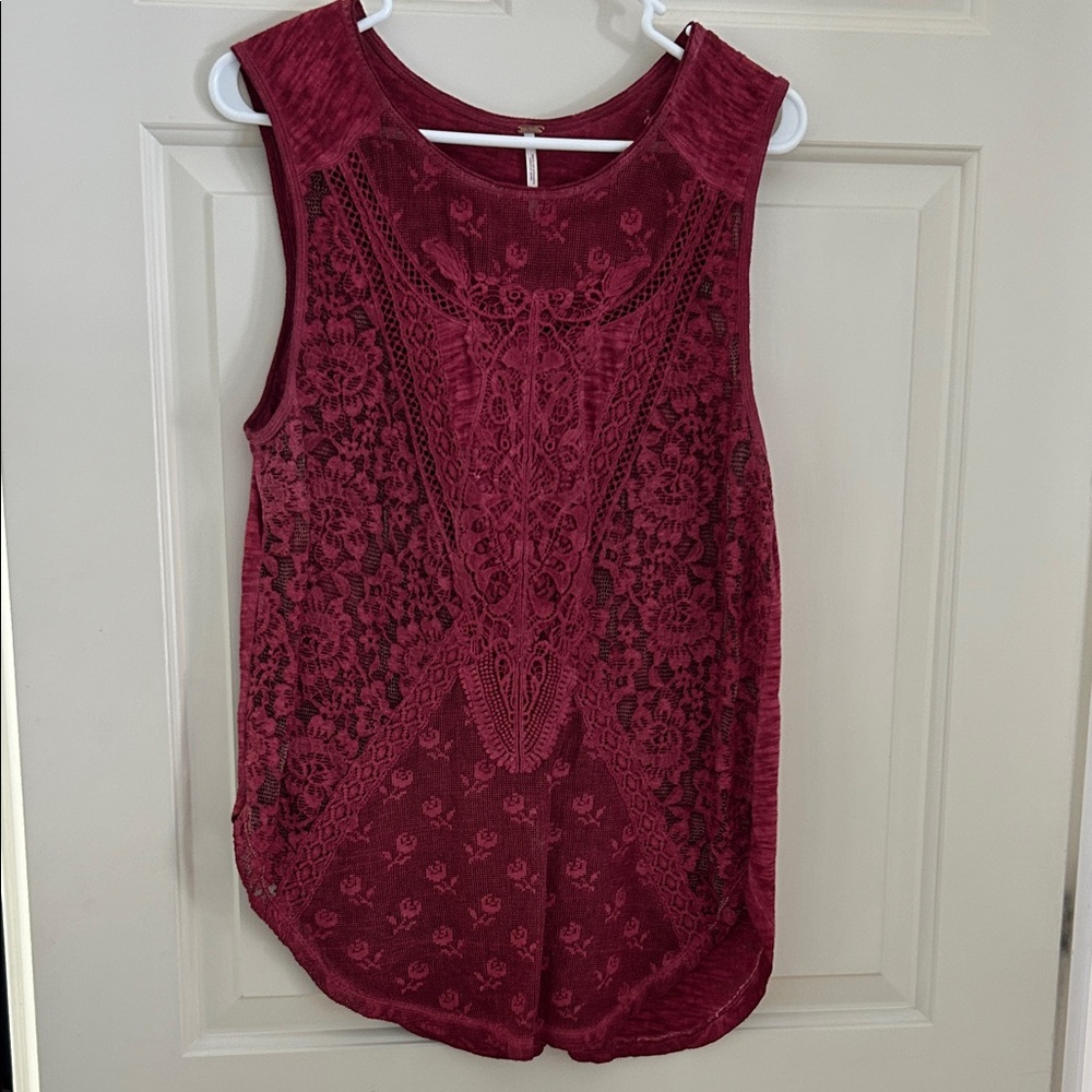 Free People Burgundy Lace Sleeveless Blouse